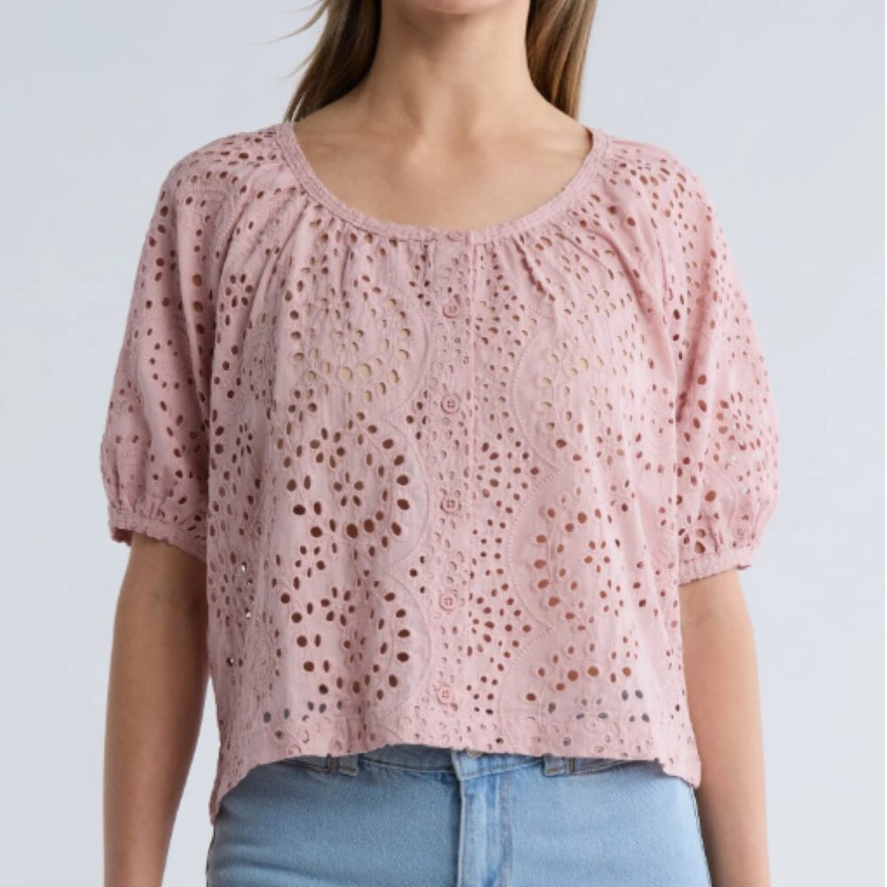 Sanctuary Sunday Brunch Eyelet Cotton Top, Dusty Rose, Size M